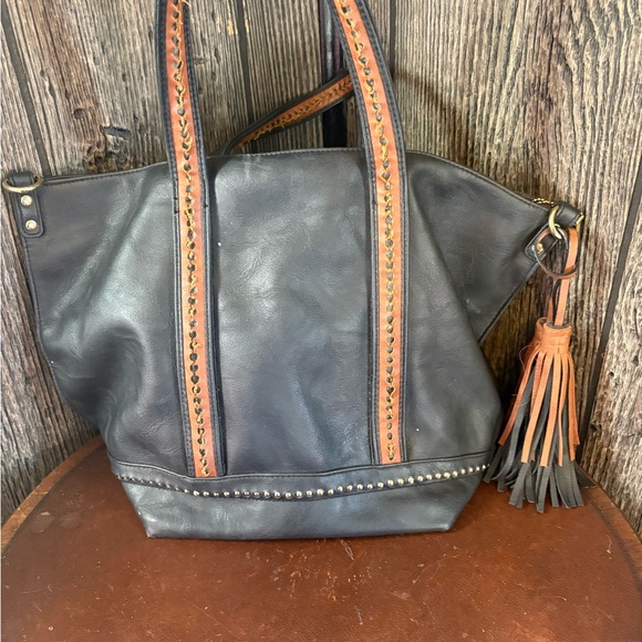Black and Brown Leather Tote Bag - Picture 1 of 2
